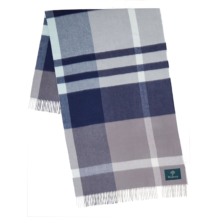 Mulberry Large Check Merino Wool Scarf Charcoal 